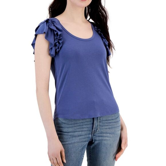 Tommy Hilfiger NWT Women's Flutter Ruffle Sleeve Tank Top Casual Minimalist M - Picture 1 of 7
